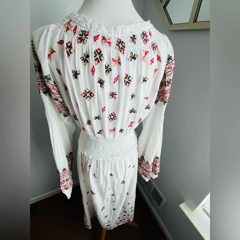 Free People White and Pink Embroidered Tunic